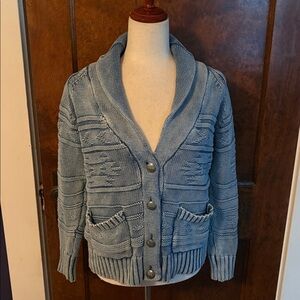 Bayflow Aztec Tribal Pattern Tonal Blue Cotton Heavyweight Cardigan